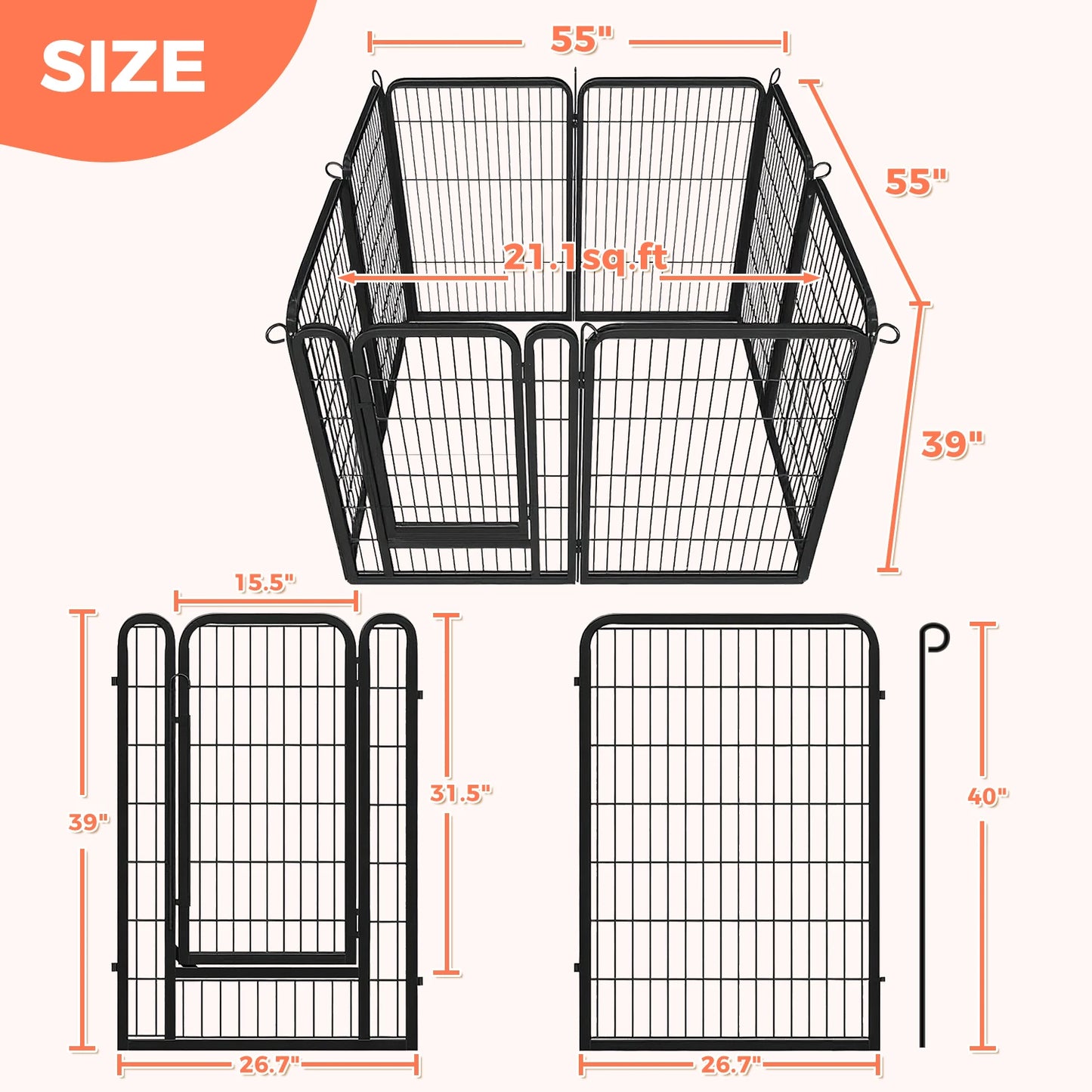 Heavy Duty Metal Puppy Playpen 24 32 40 Inch 8 Or 16 Panels Indoor Outdoor