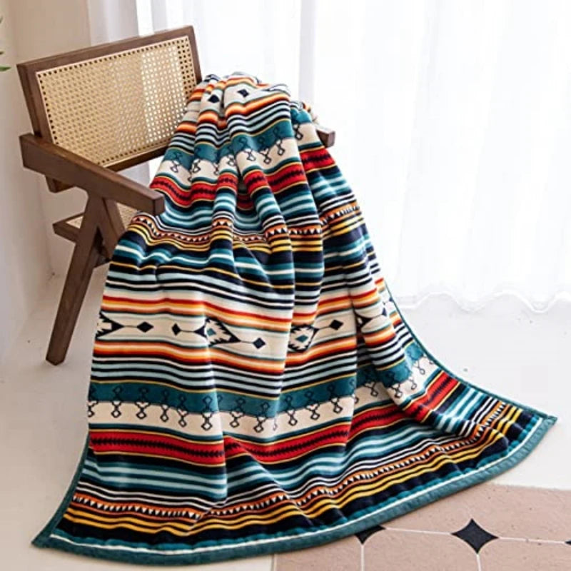 Lightweight Boho Sherpa Throw 50x60 Striped Blanket Plush Microfiber