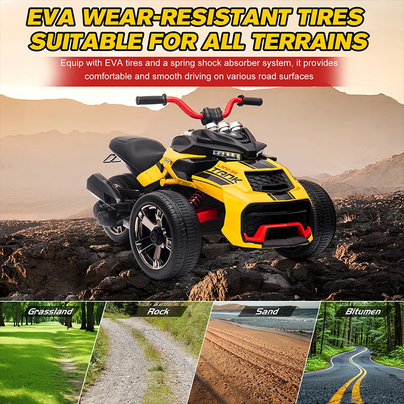 12V Kids ATV Ride On Three Wheel Electric Toy For 3 To 8 Years Lights Music