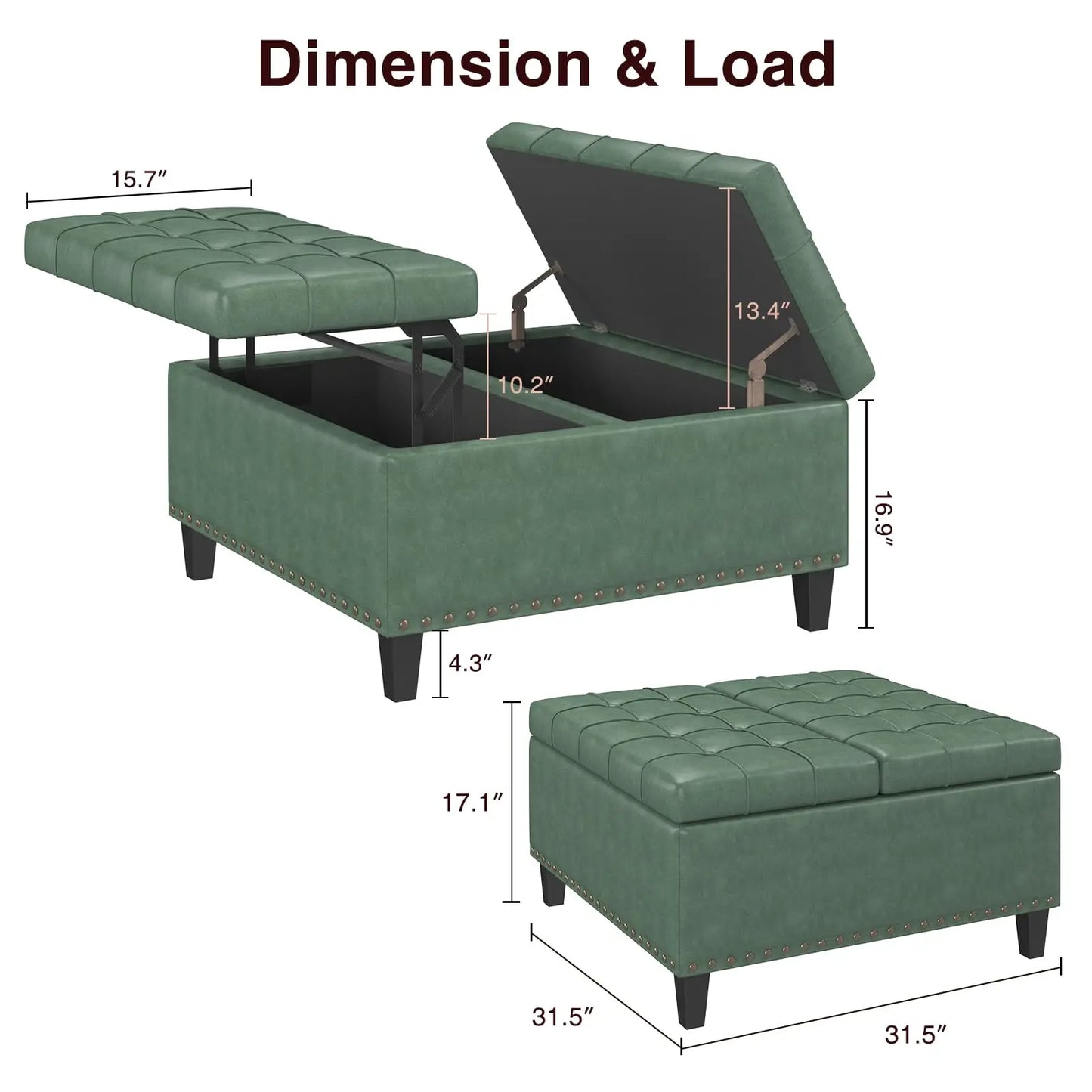 Vabches Square Ottoman Storage Bench Lift Top Faux Leather Footrest