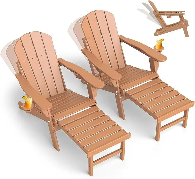 Set of 2 Adjustable Adirondack Chairs with Ottomans HDPE Plastic Folding