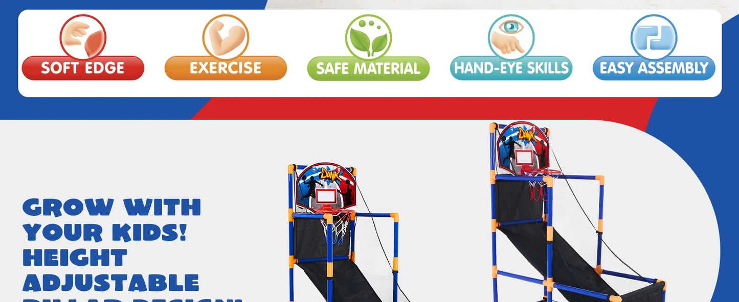 Joyfy Arcade Basketball Game Set With 4 Balls And Hoop For Indoor Outdoor Play