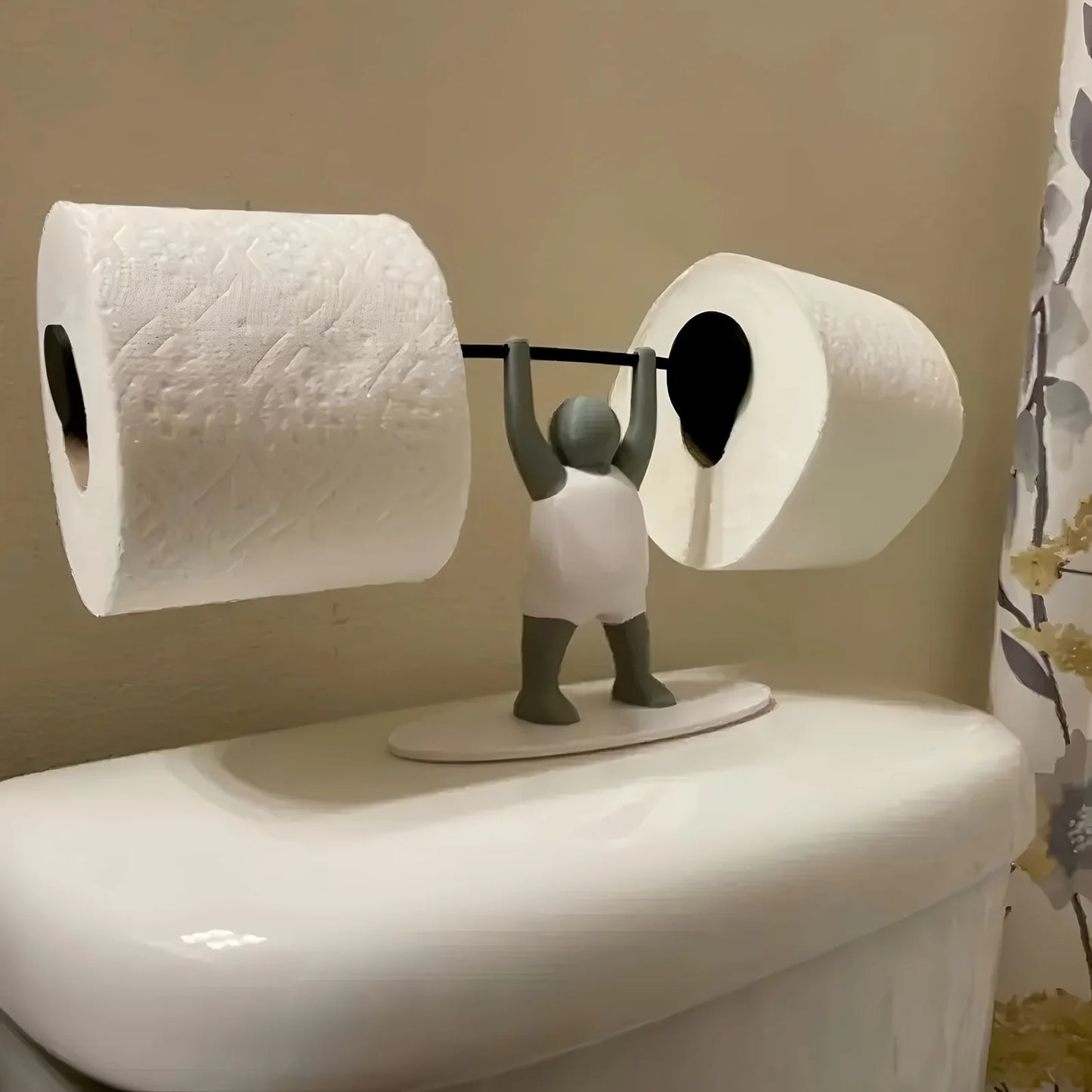 Funny Weightlifter Toilet Roll Holder Freestanding Over Tank 3D Printed Plastic