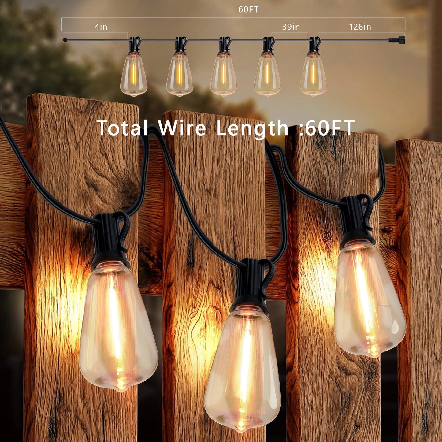 100Ft Solar Outdoor String Lights IP65 Waterproof With Replaceable Bulbs
