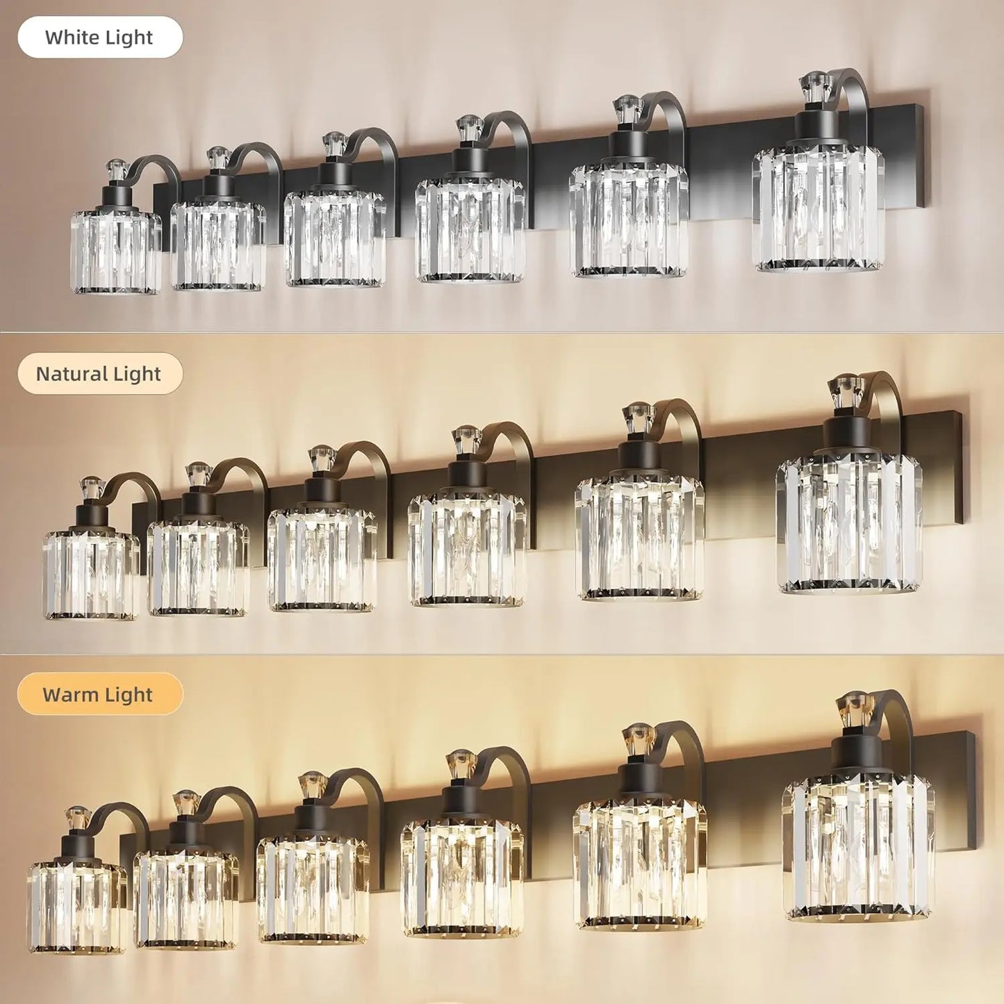 Black Crystal Bathroom Vanity Lights 3 4 5 6 Pack Modern Over Mirror