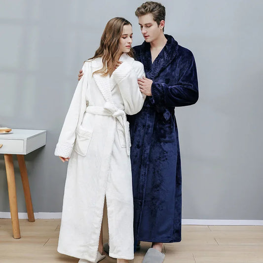 Winter Warm Thick Long Coral Velvet Bathrobe For Adults Women Men