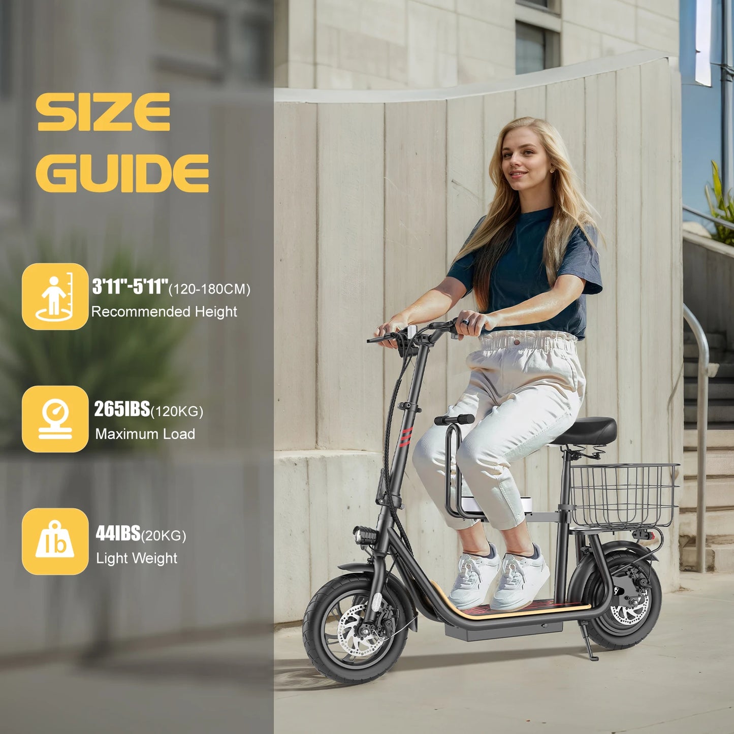 Peak 1200W Electric Scooter With Kids Seat 12 Inch Shock Absorbing Tires