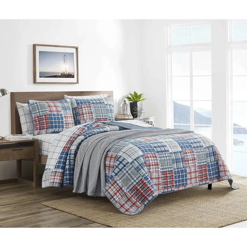 Queen Bamboo Fiber Quilt Set 3 Piece Reversible Bed Cover With Matching Pillow