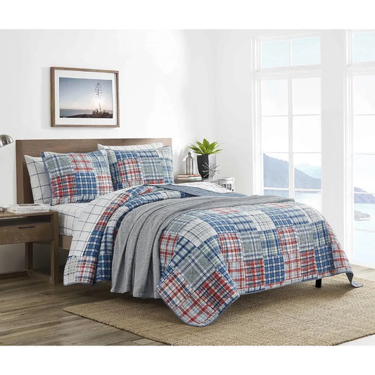 Queen Bamboo Fiber Quilt Set 3 Piece Reversible Bed Cover With Matching Pillow