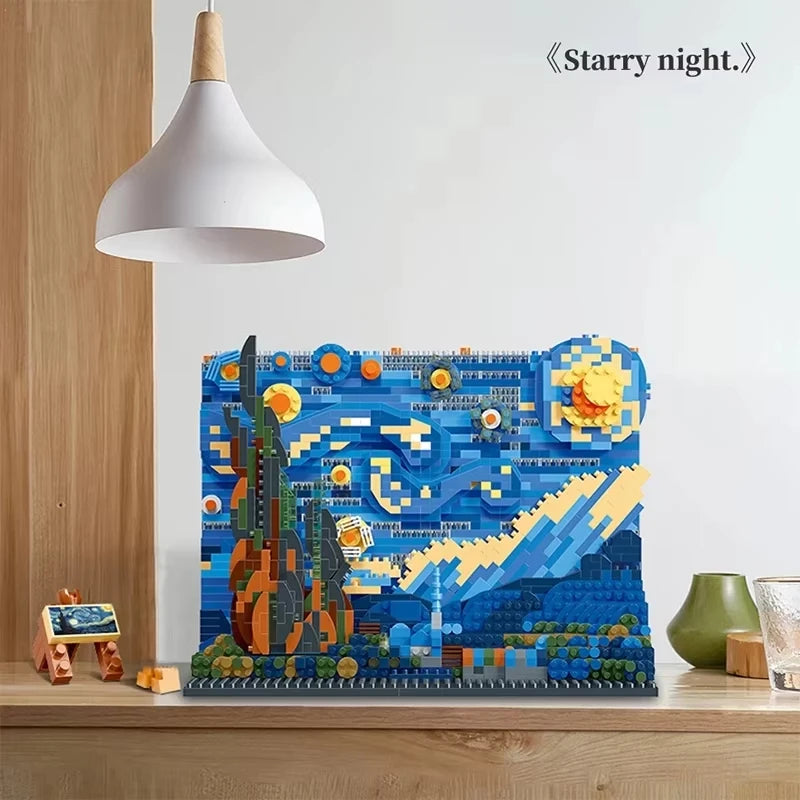 Van Gogh Starry Night The Great Wave Micro Building Blocks Education Toy Gift