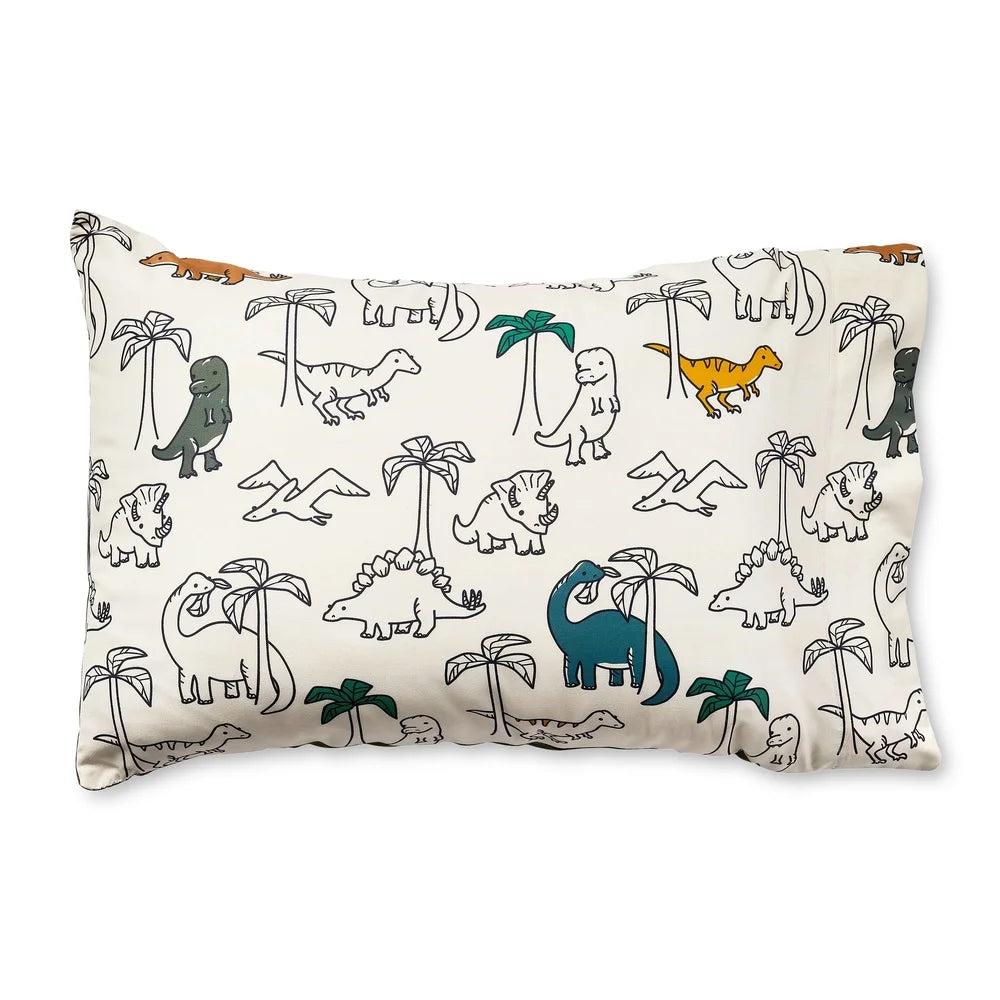 Dino Toddler Bedding Set 2-Piece Comforter and Pillowcase Soft Cozy Machine Washable Friendly Design Kids 42x57 Inches