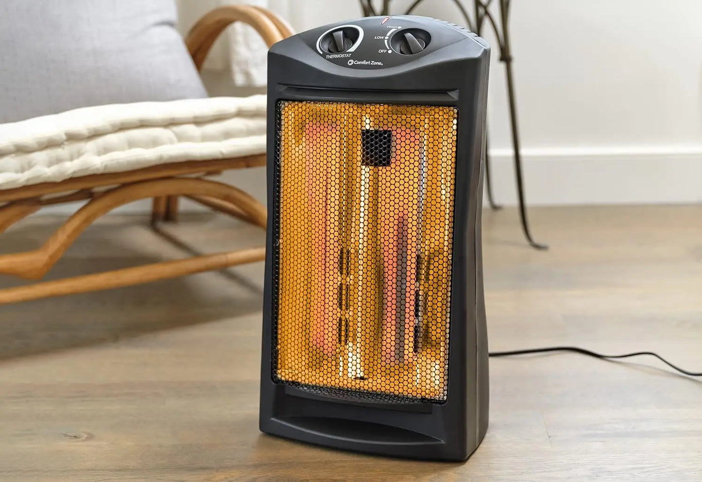 Portable Infrared Quartz Heater with Adjustable Thermostat and 2 Heat Settings