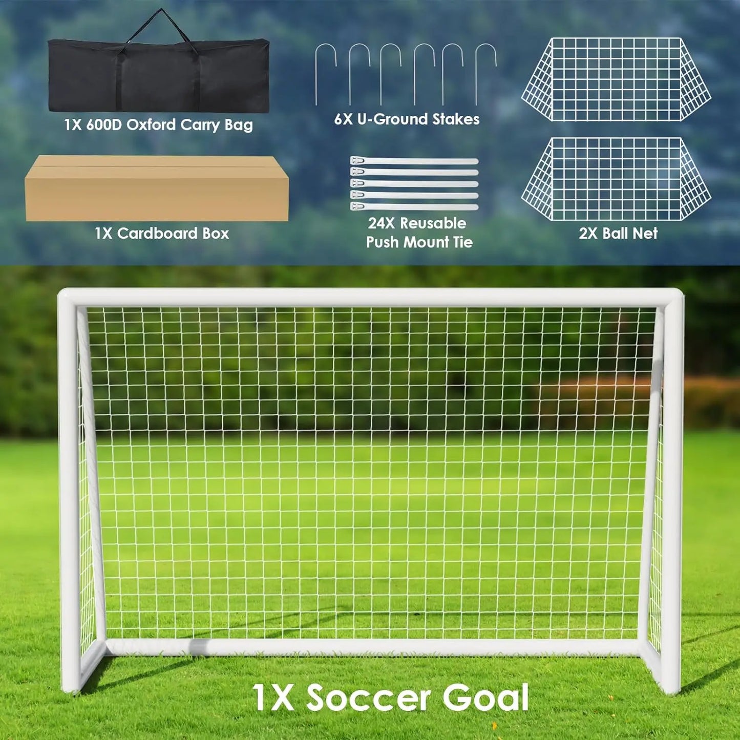 Portable 8x6ft Soccer Goal Set With Ground Stakes Net Included For Backyard Use