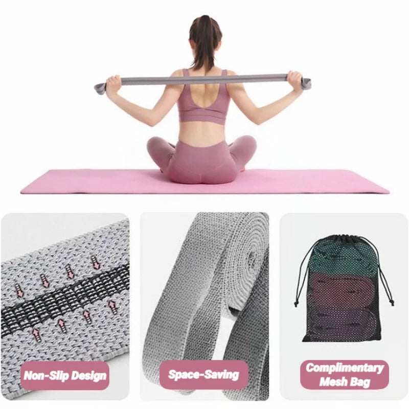 Three Piece Long Resistance Loop Band Set Unisex Fitness For Legs And Glutes