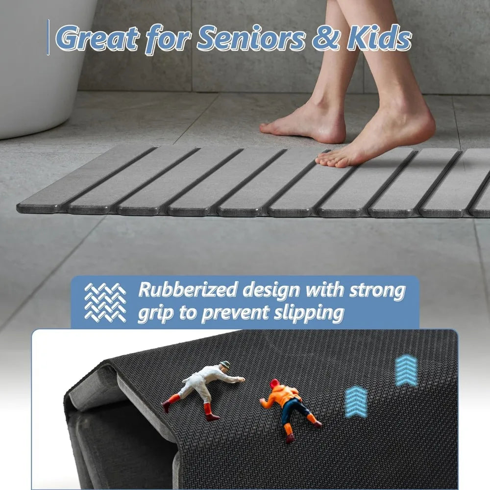Foldable Stone Bath Mat Diatomaceous Earth Non Slip Quick Dry Bathroom Floor Mat