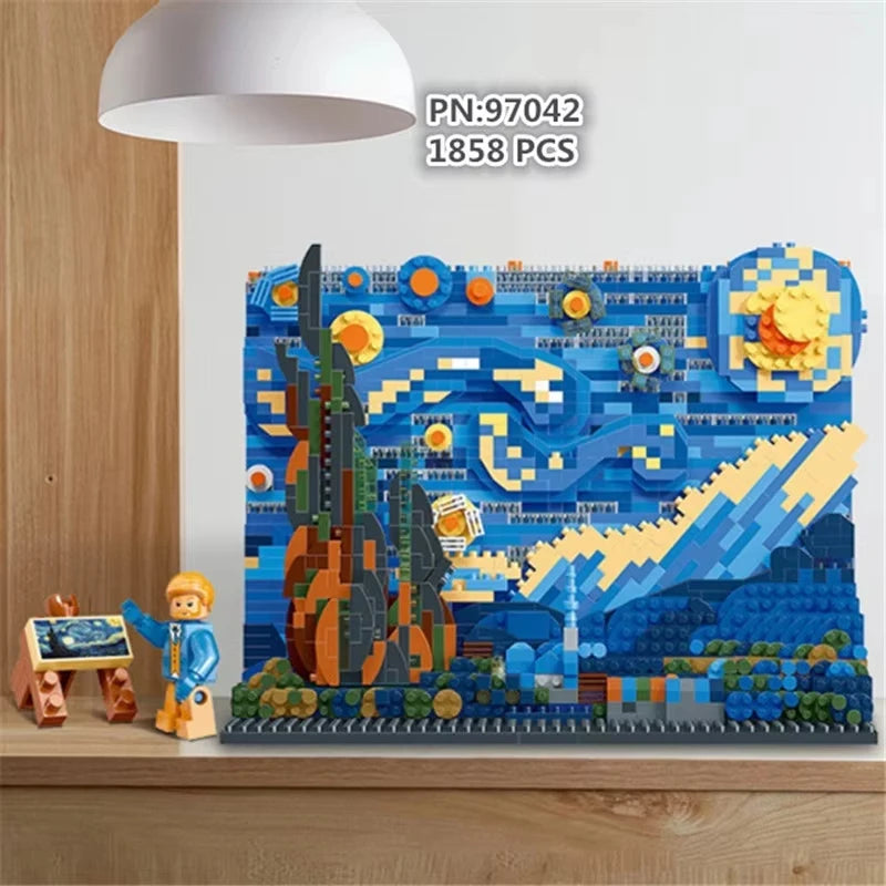 Van Gogh Starry Night The Great Wave Micro Building Blocks Education Toy Gift