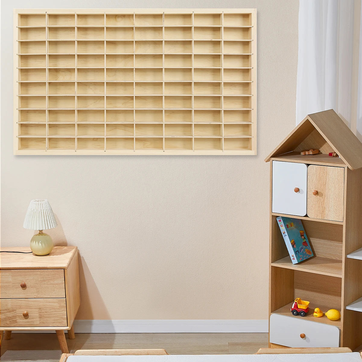 80 Grids Wood Display Shelf For Hot Wheels Diecast Cars One Sixty Fourth Scale