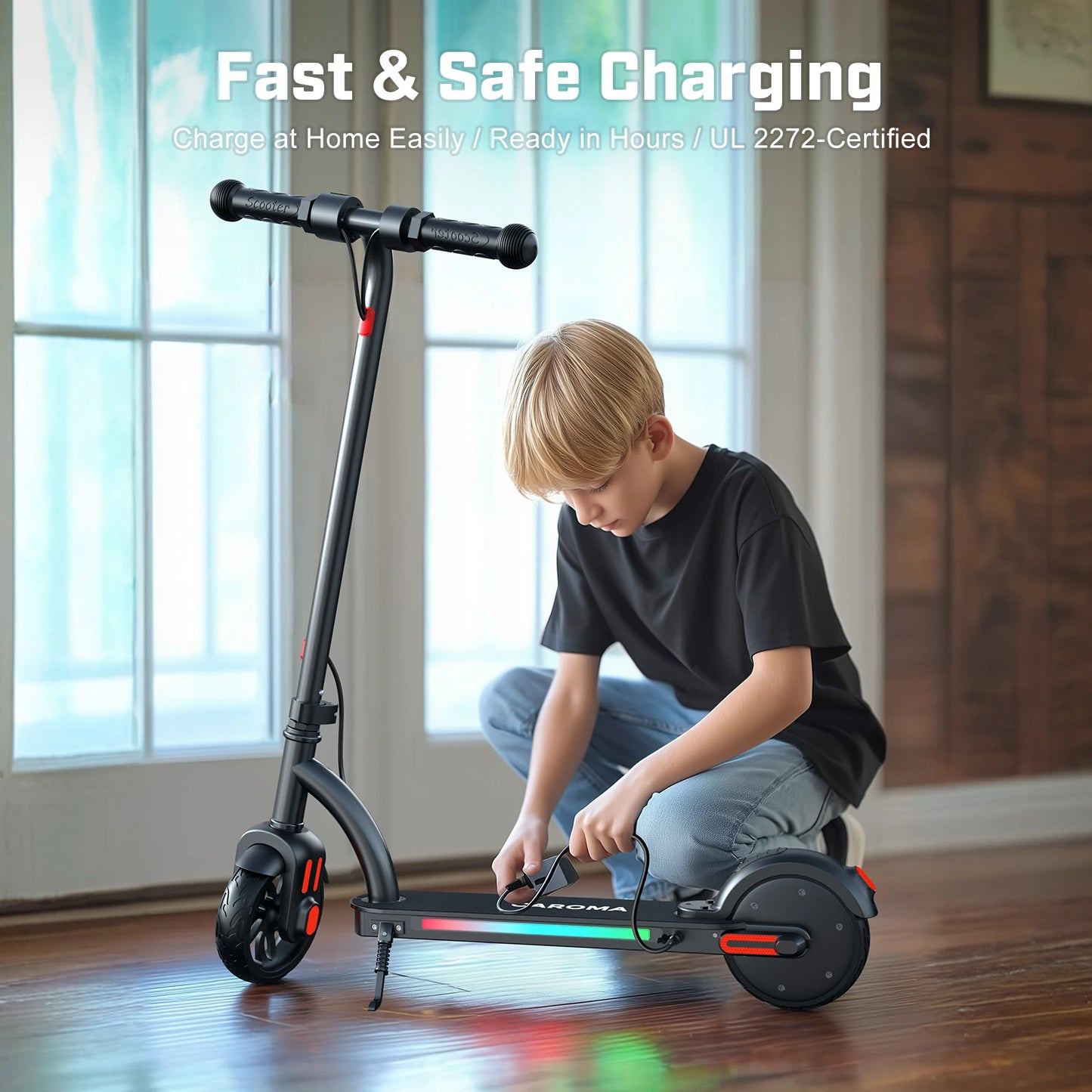 CAROMA Electric Scooter Kids Ages 6 To 12 3 Speeds 150W UL2272 Dual Braking
