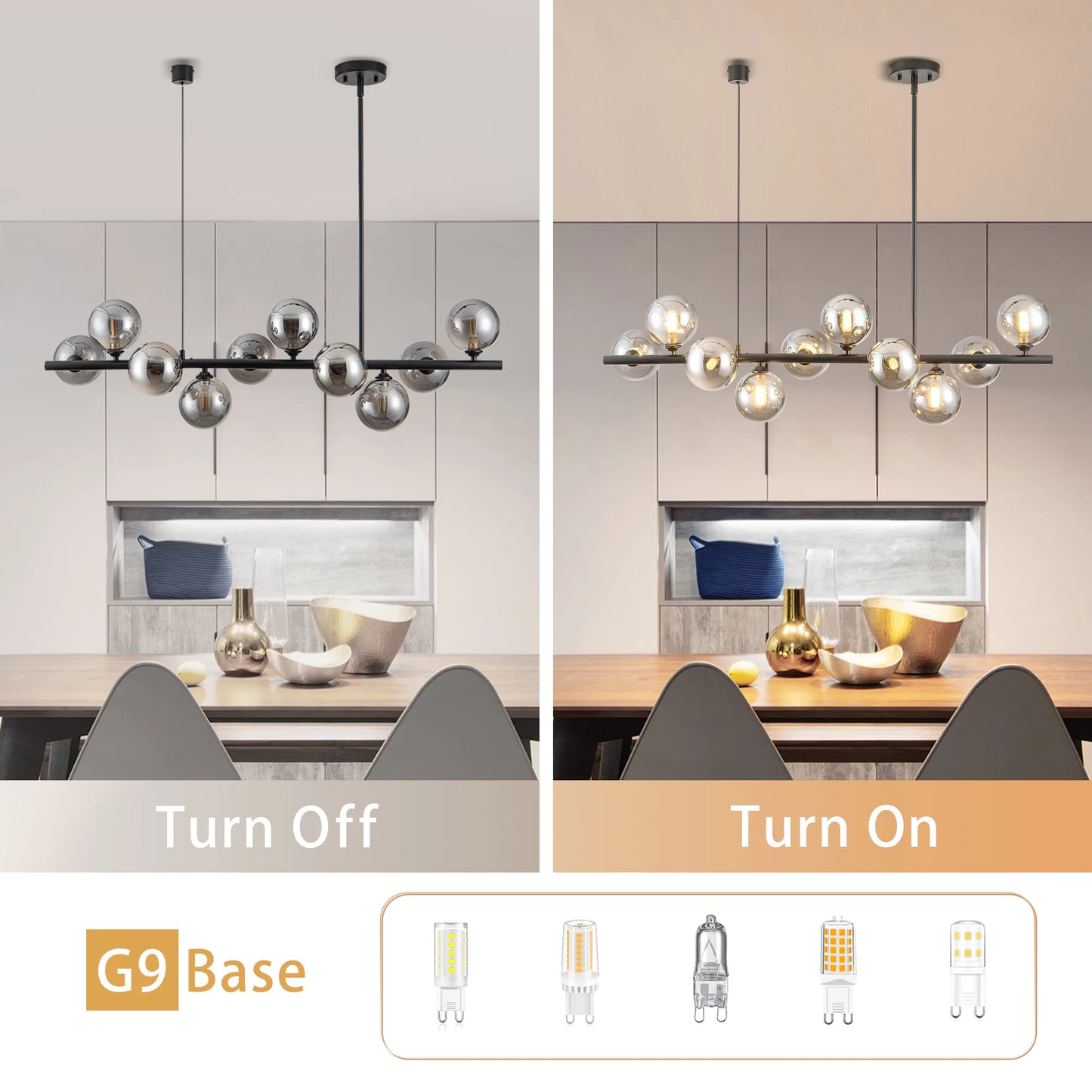 10 Light Matte Black Adjustable Chandelier Mid Century Smoked Globe Shades