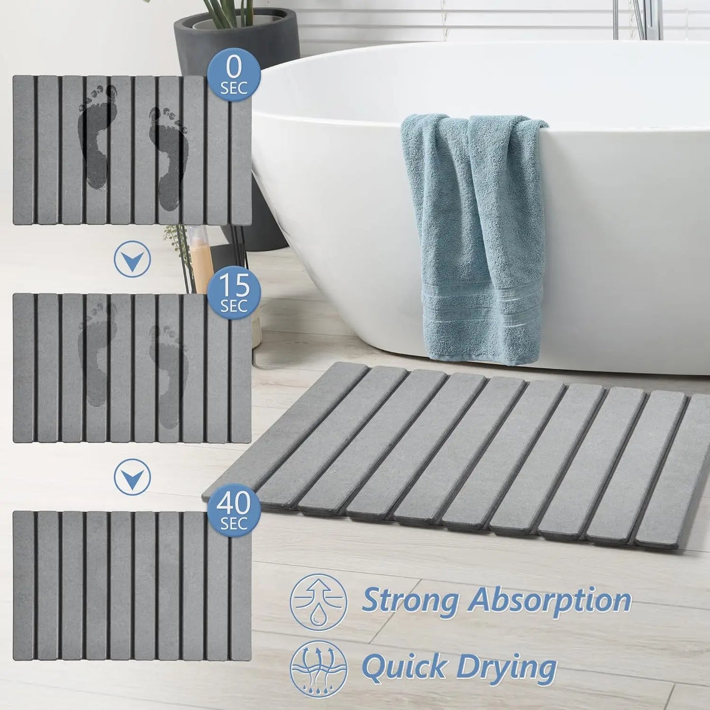 Foldable Stone Bath Mat Diatomaceous Earth Non Slip Quick Dry Bathroom Floor Mat