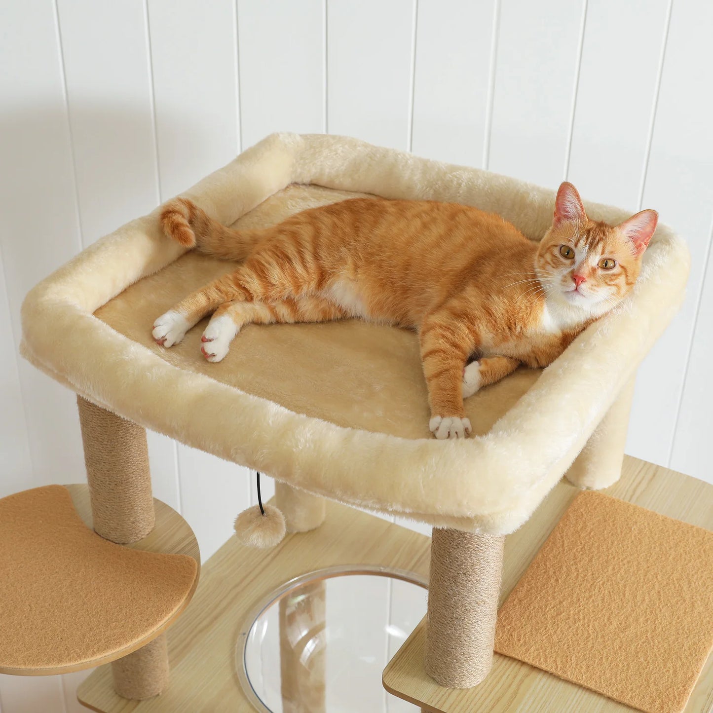 Multi Level Cat Tree Indoor Wood Cat Tower With Scratching Posts And Hammock