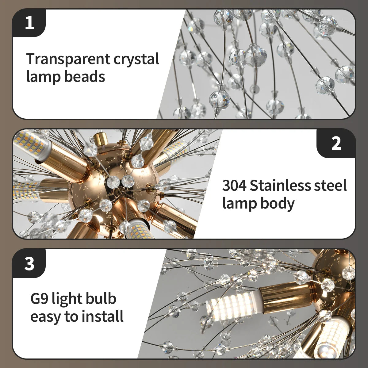 Modern Golden Crystal Chandelier Fireworks Dandelion G9 Living Room Light