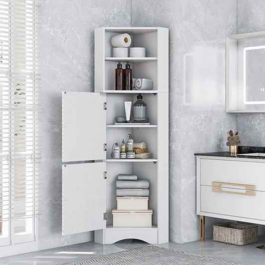 Bathroom Tall Corner Cabinet Freestanding With Doors And Adjustable Shelves
