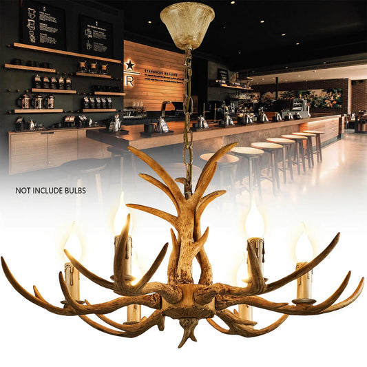 Log Brown Resin Antler Chandelier With 6 Lamp Holders Hanging Ceiling Light