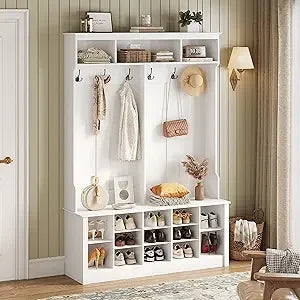 Hanger with Bench and Shoe Cabinet, 53 Storage Boxes with Hangers, 6 Hooks, 12 Shoe Cabinets