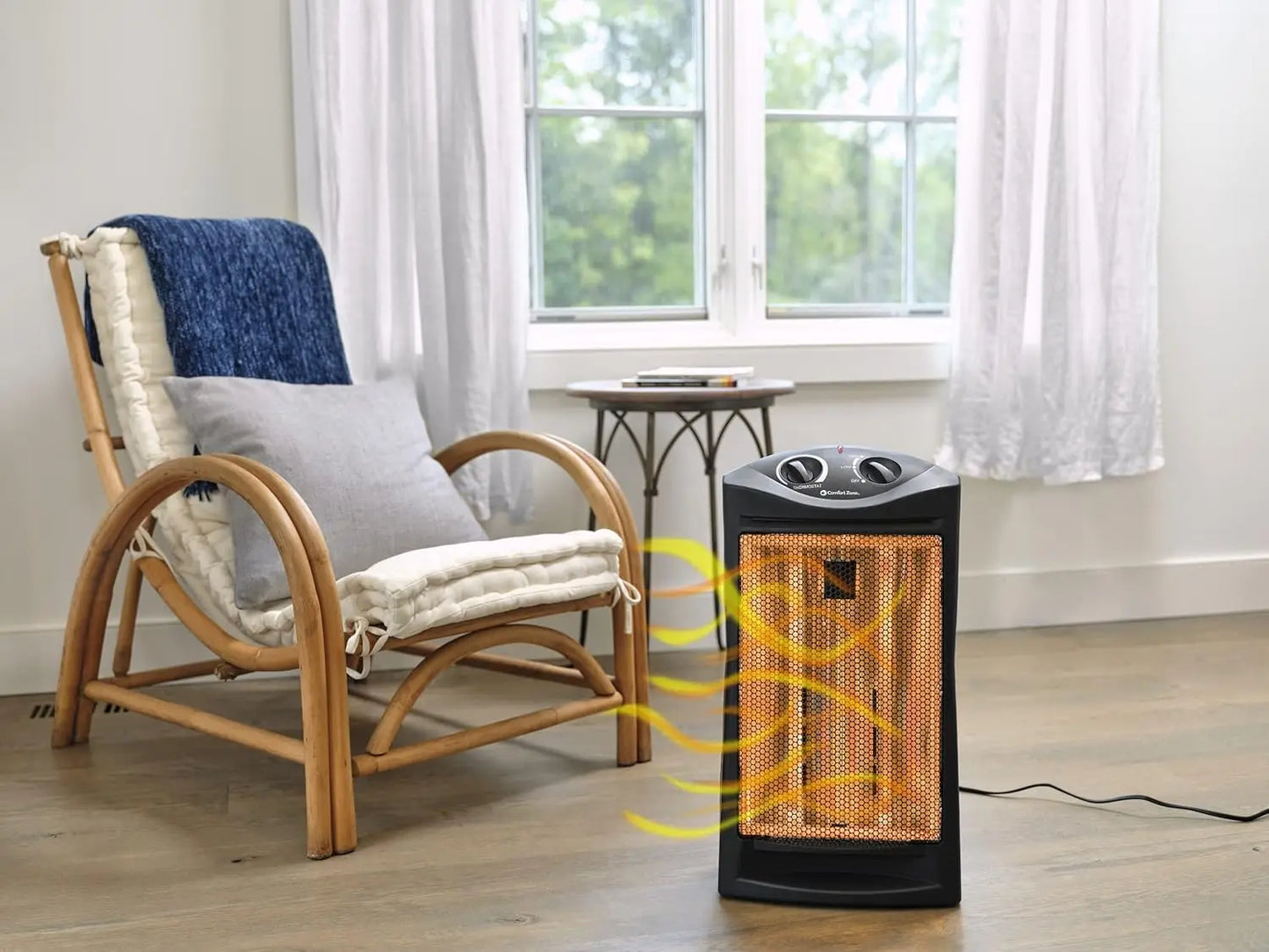 Portable Infrared Quartz Heater with Adjustable Thermostat and 2 Heat Settings