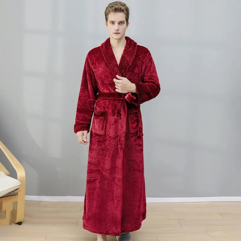 Winter Warm Thick Long Coral Velvet Bathrobe For Adults Women Men