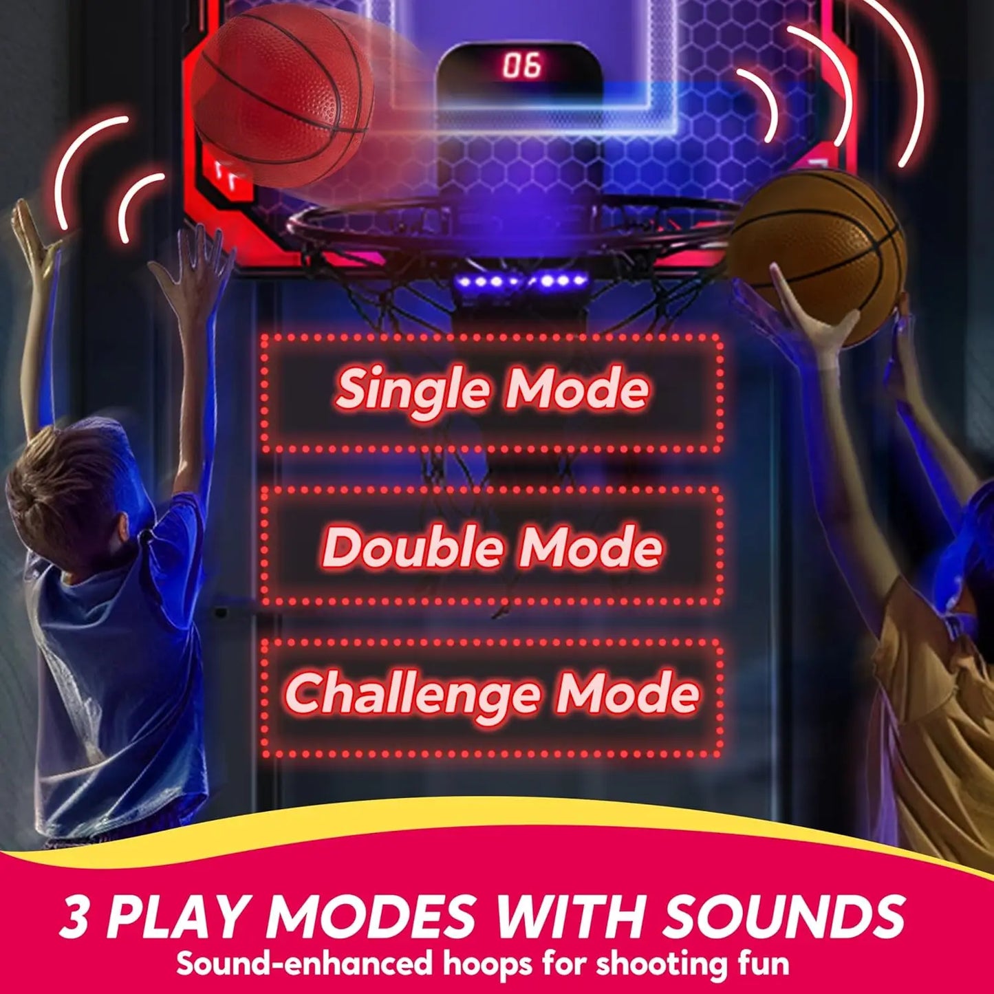 Joyfy Indoor Basketball Hoop Light Up Over The Door With Scoreboard And 4 Balls
