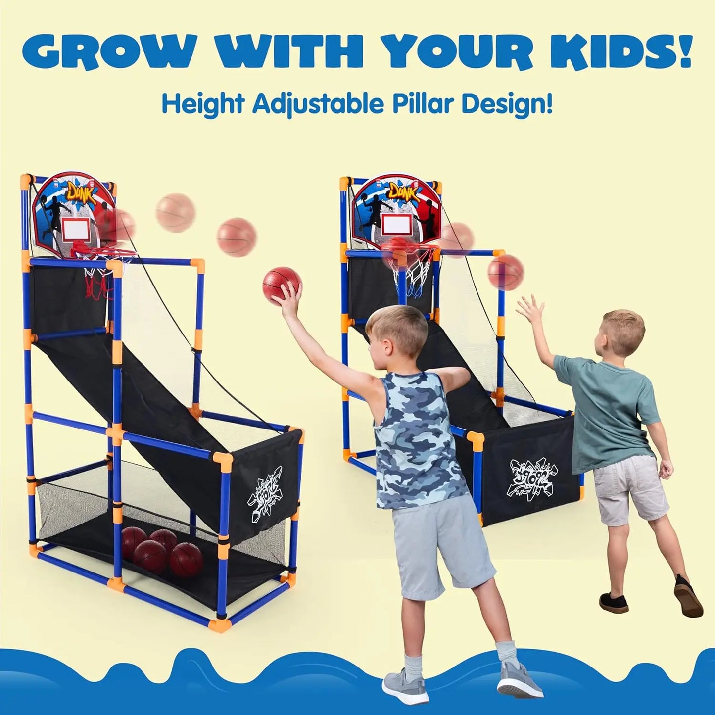 Joyfy Arcade Basketball Game Set With 4 Balls And Hoop For Indoor Outdoor Play