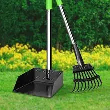 Dog Poop Scoop With Long Handle Stainless Steel Tray And Rake For Medium Dogs