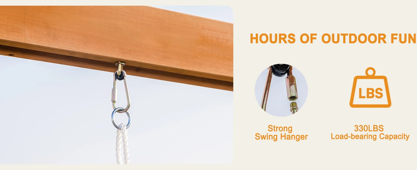 Robotime Robud 3 In 1 Wooden Playground Swing Set For Backyard With Tree Swing