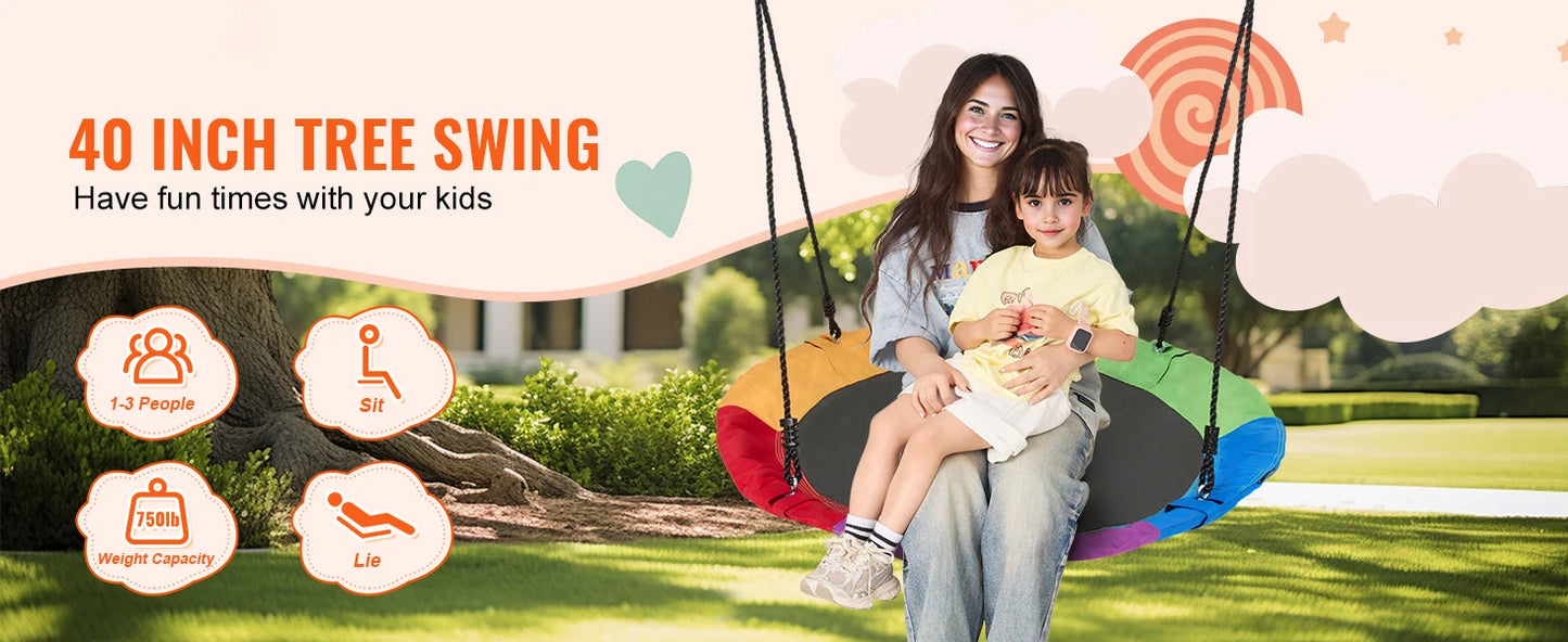 SucceBuy Tree Swing Saucer Swing 750 Pound 2 Straps Adjustable Ropes Outdoor