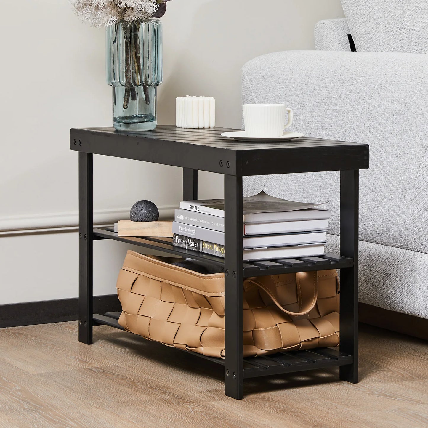 JHK 3 Tier Bamboo Shoe Rack Bench Living Room Storage Organizer Easy Assembly