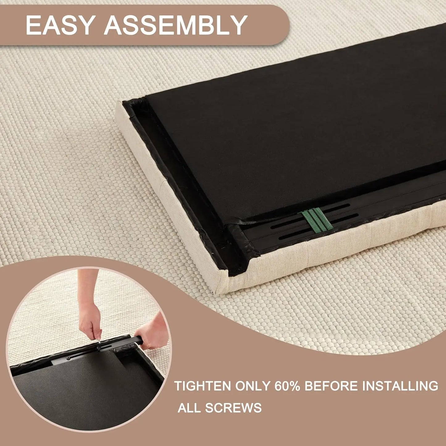 Beige Upholstered Queen Headboard Tufted With Wood Frame And Metal Legs 37 To 51