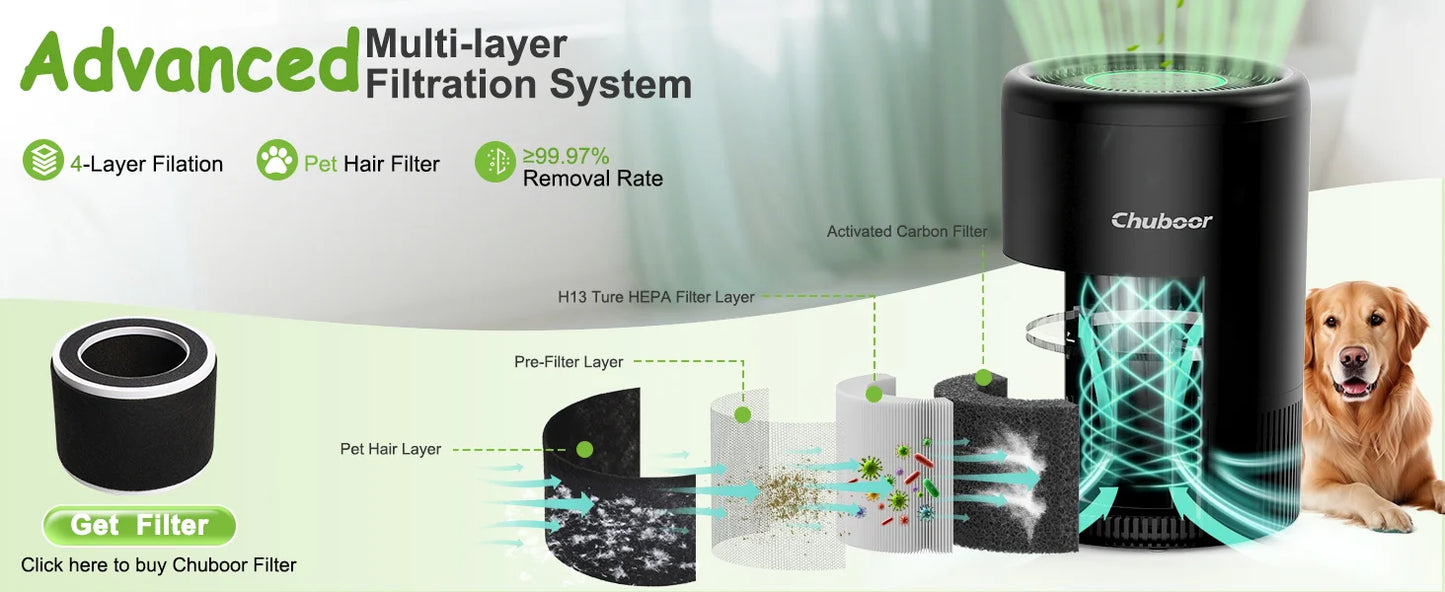 Chuboor Smart Air Purifier With App Alexa Control PM2.5 Monitor For Bedroom