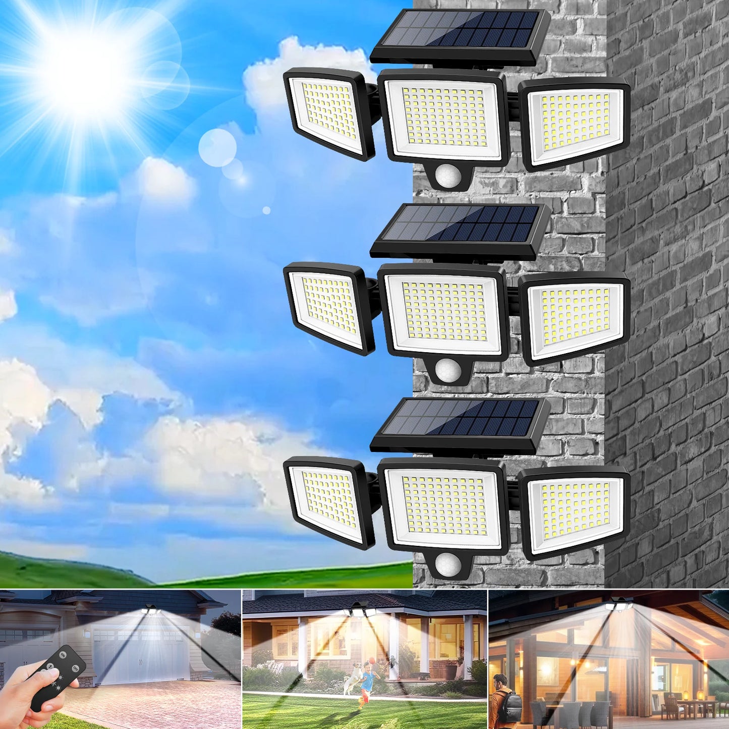 3 Pack Outdoor Solar Lights Motion Sensor Security Lights For Porch Garage Yard
