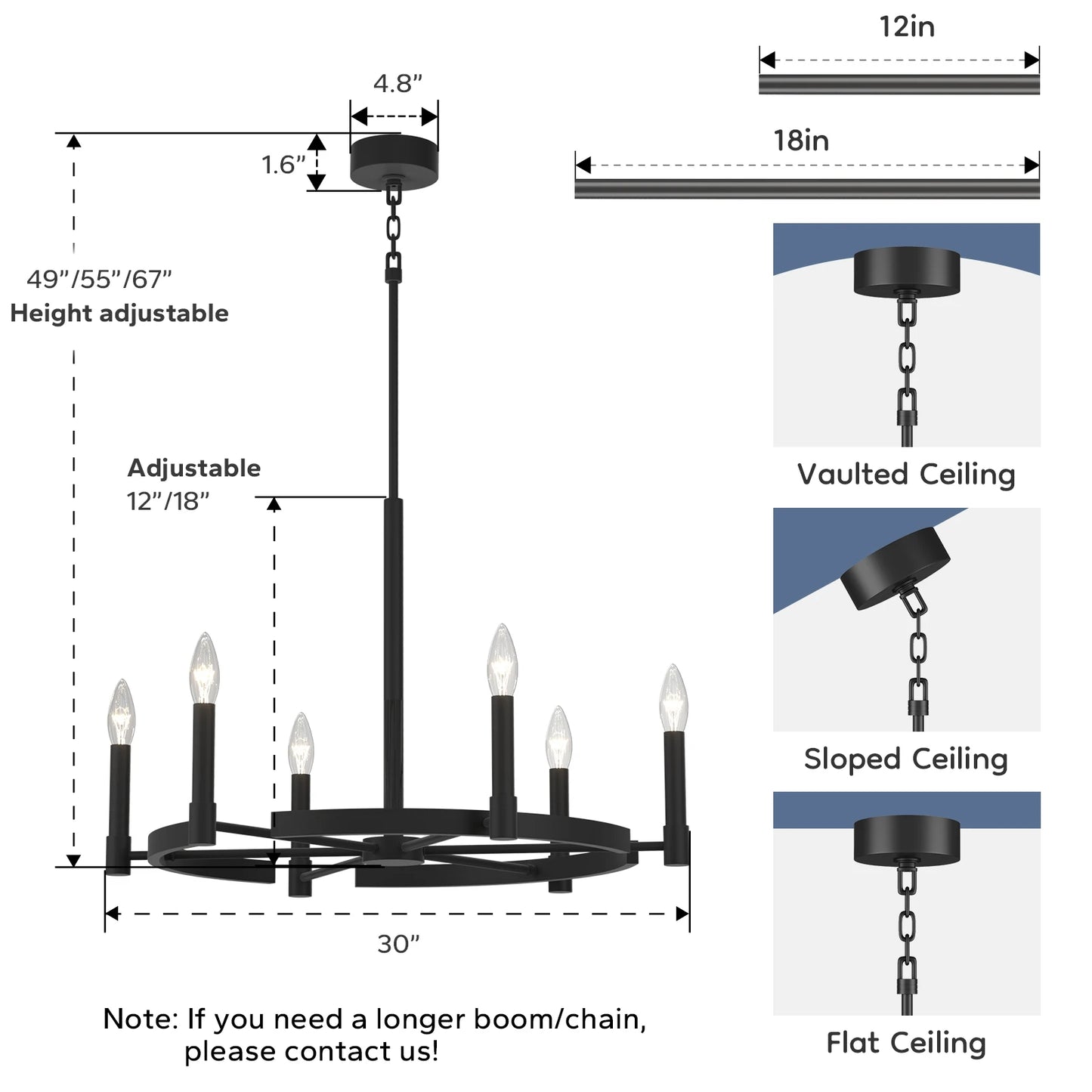 30In Wagon Wheel Chandelier 6 Light Industrial Farmhouse Iron Pendant E12 Base