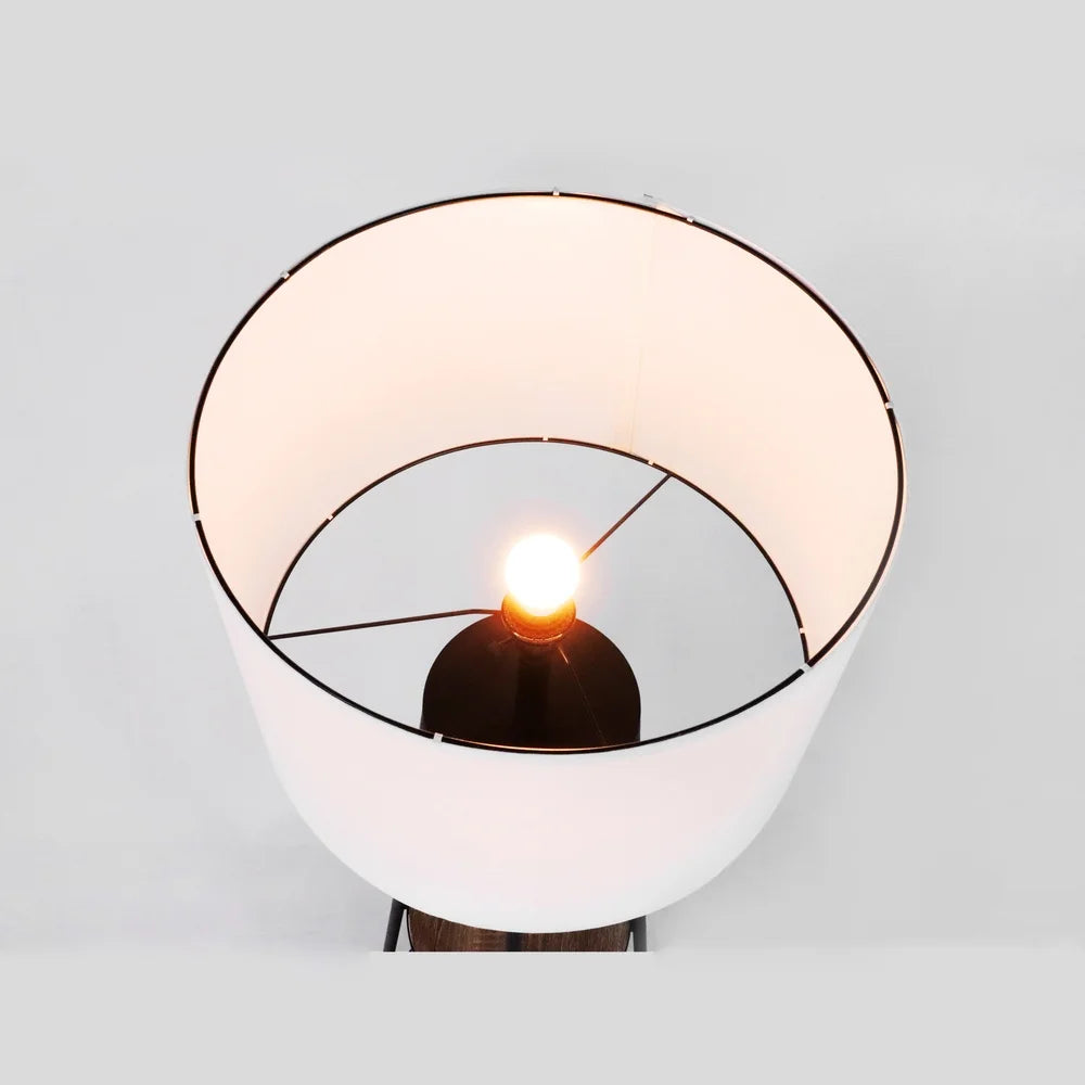 62 Inch Matte Black Floor Lamp with 2 Wood Shelves Energy Efficient LED Light Indoor Use Adjustable Head Mid Century Modern