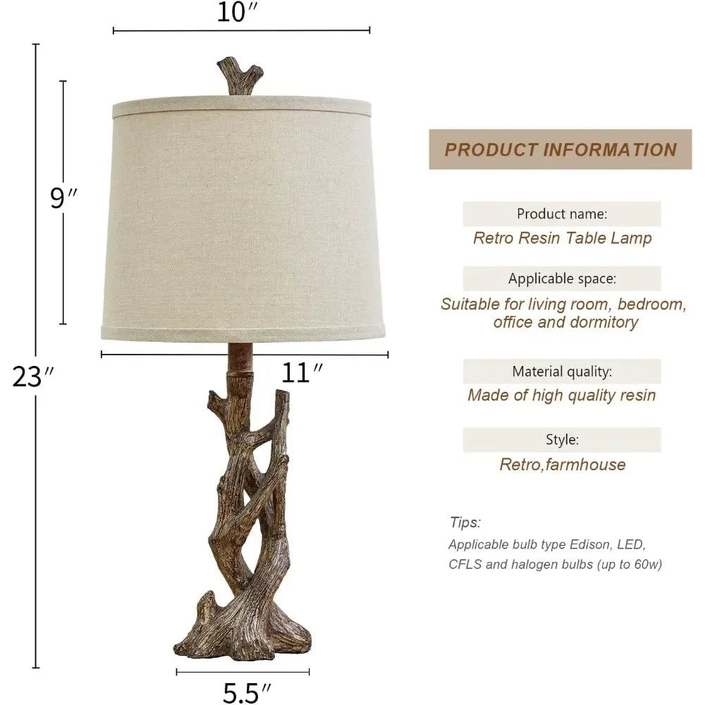 Customizable Rustic Farmhouse Table Lamp Tree Trunk Wood Grain For Bedroom
