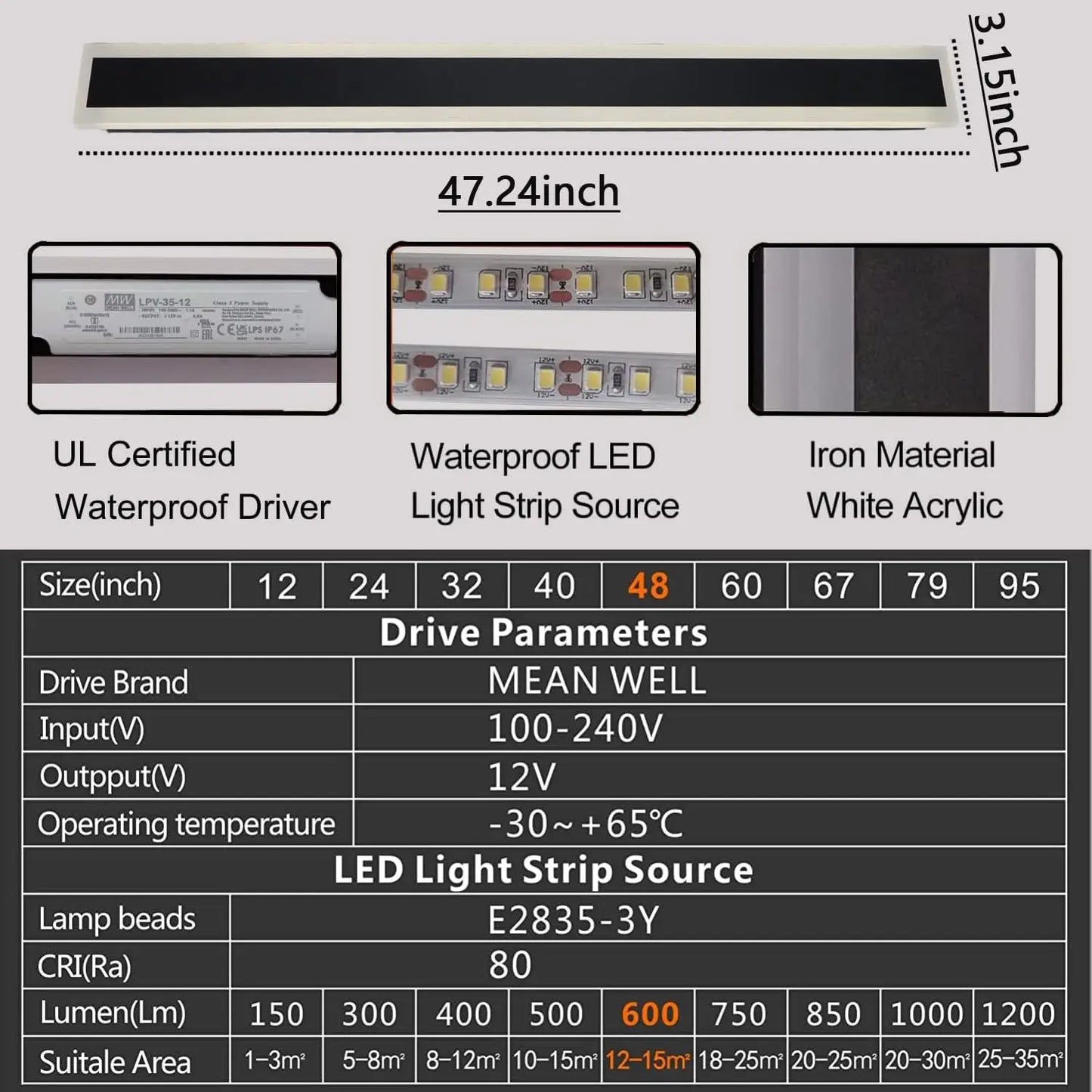 Long LED Waterproof IP65 Outdoor Wall Lamp Modern Sconce Light Garden Porch