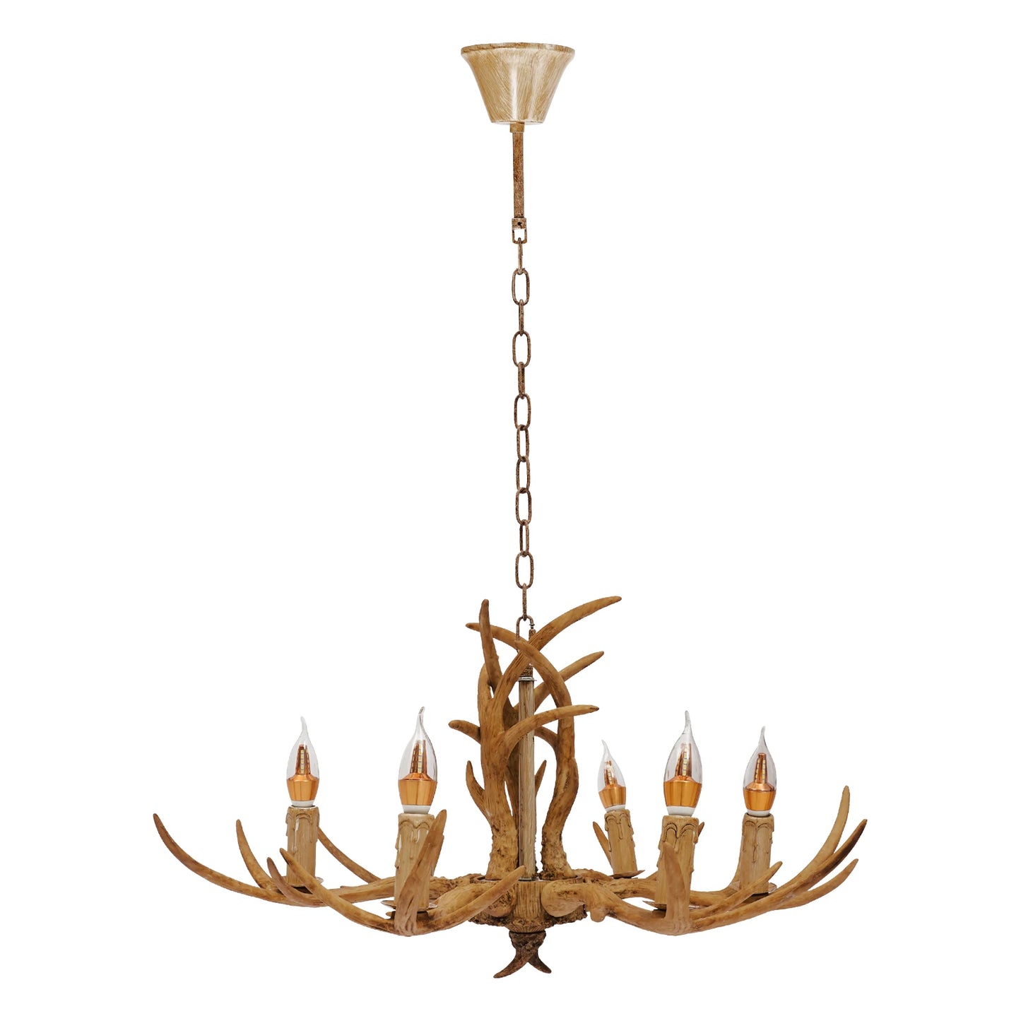 6 Light Adjustable Antler Chandelier Wood Ceiling Pendant Lamp for Dining