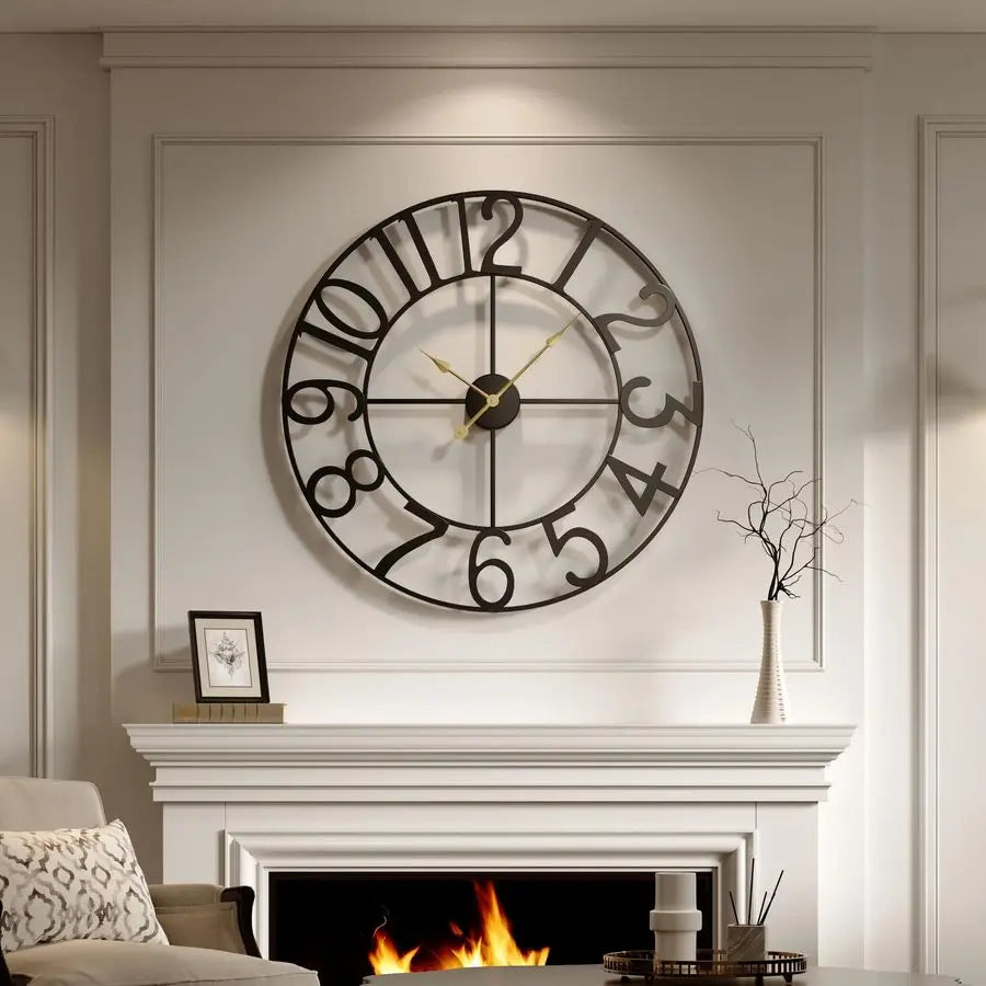 30 Inch Metal Wall Clock Silent Non Ticking Battery Operated Modern Black Decor