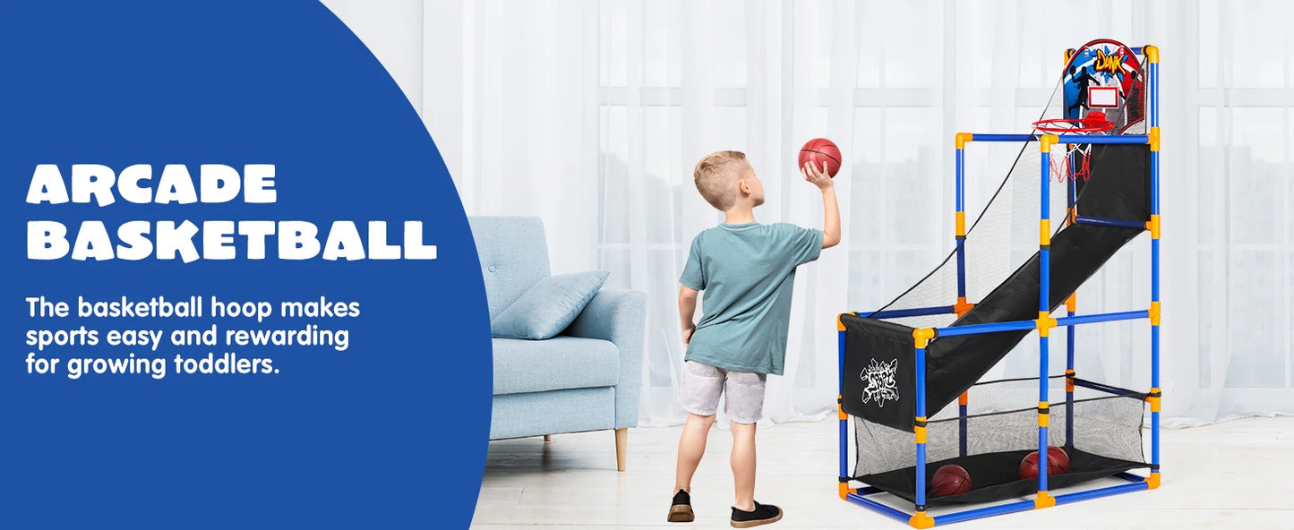 Joyfy Arcade Basketball Game Set With 4 Balls And Hoop For Indoor Outdoor Play