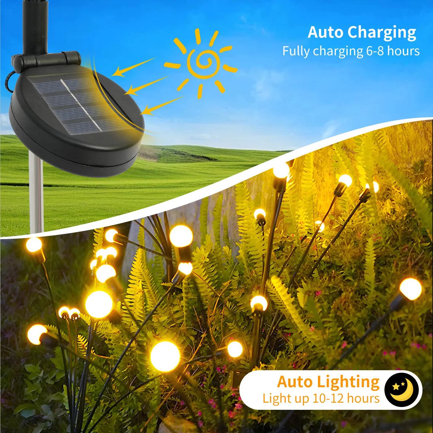 8 Head Solar Led Firefly Lights Outdoor Pathway Lights Waterproof Flexible