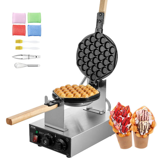 SucceBuy Commercial Egg Bubble Waffle Maker 1400W Rotating 180 Degree 2 Pans