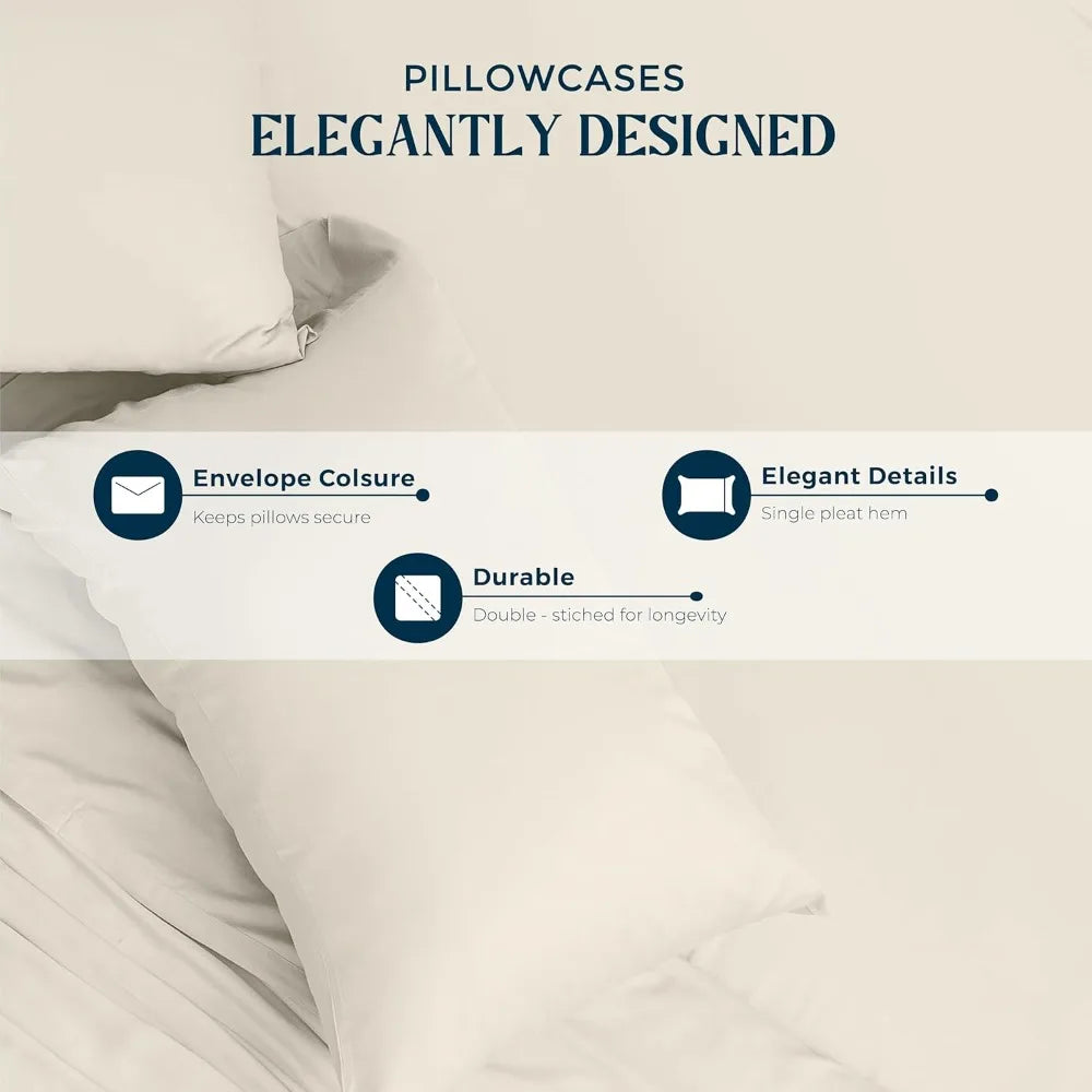 Egyptian Cotton King Size Sheet Set 4 Piece Deep Pocket Cooling Sateen Ivory